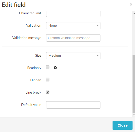 Line break on fields, field options