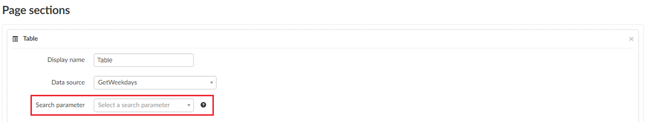 Table page client search parameter not set