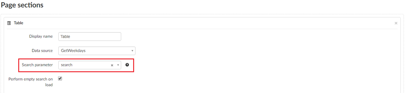 Table page client search parameter set