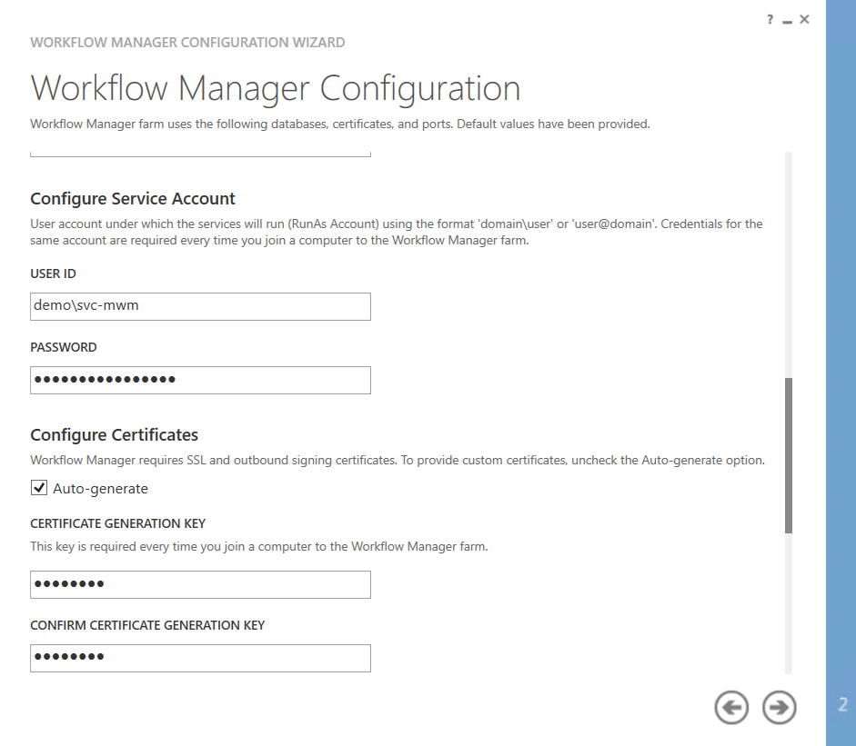 ConfigureServiceAccountAndCertificate