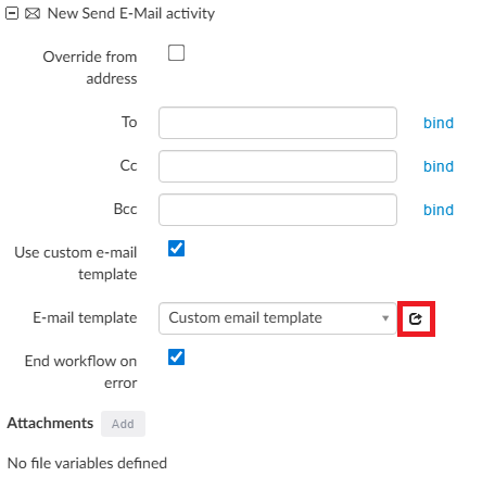 Hyperlink to the selected email template AdminWeb