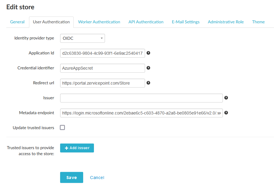 OIDC settings in AdminWeb