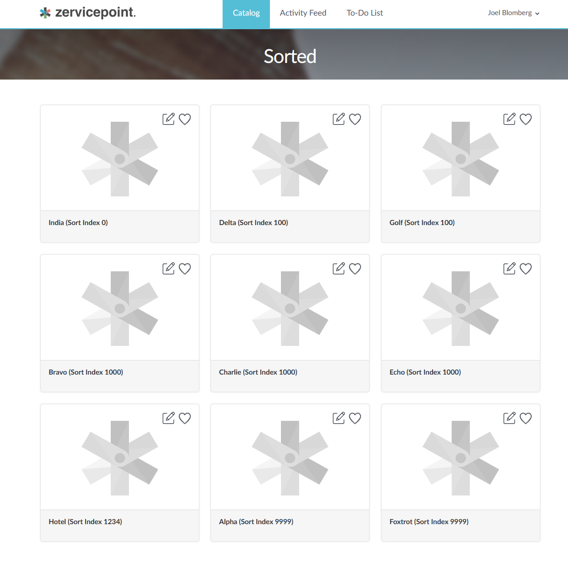 Services in a list displayed in a custom order